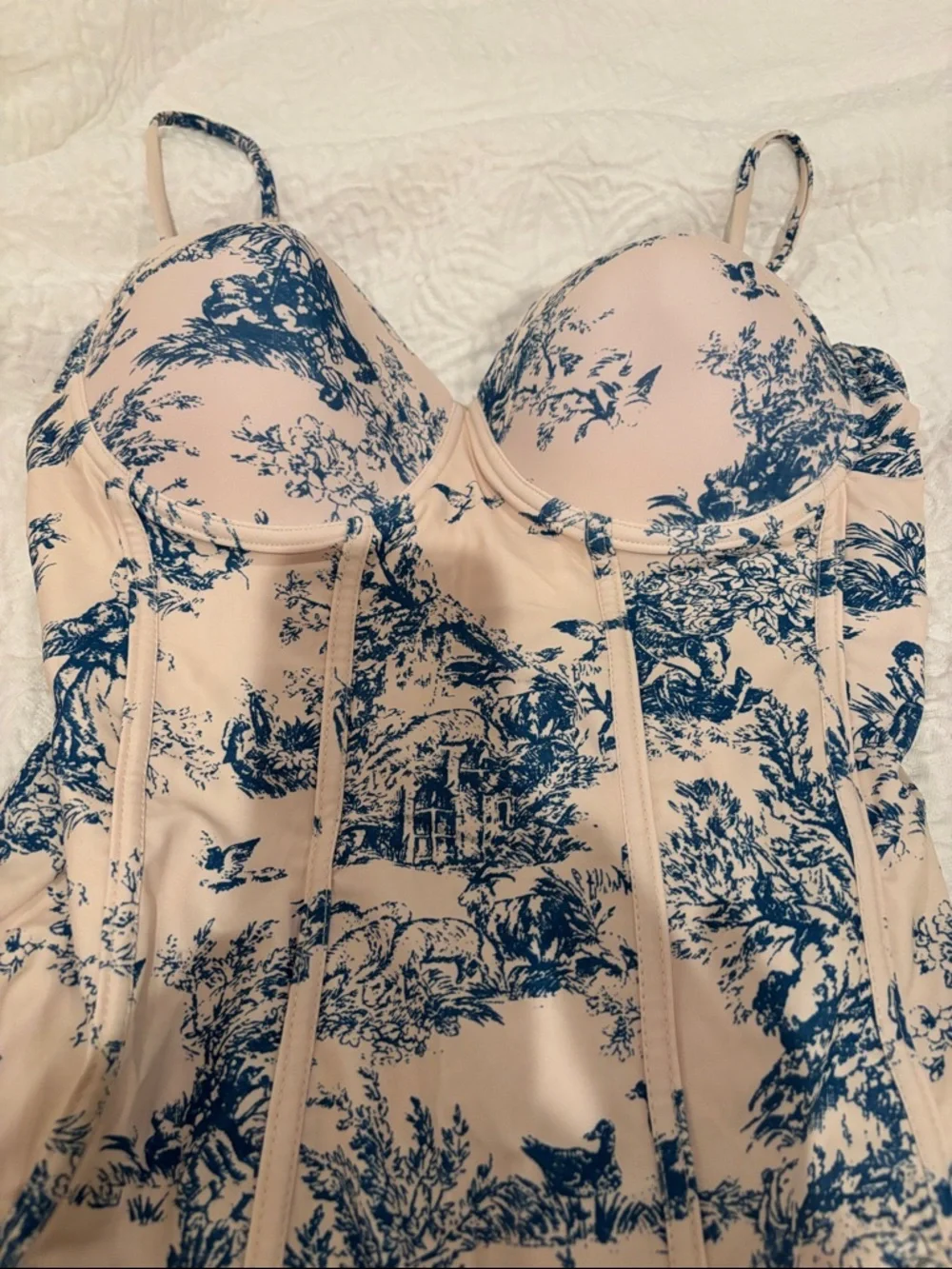 1960s Ink Floral Spaghetti Strap One-Piece Swimsuit new 🆕 - Picture 5 of 5